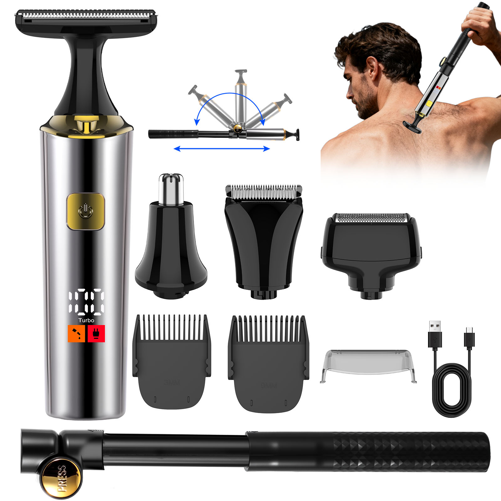 Men Grooming Full Body - Hatteker Elektryczny, ładowalny trymer do całego