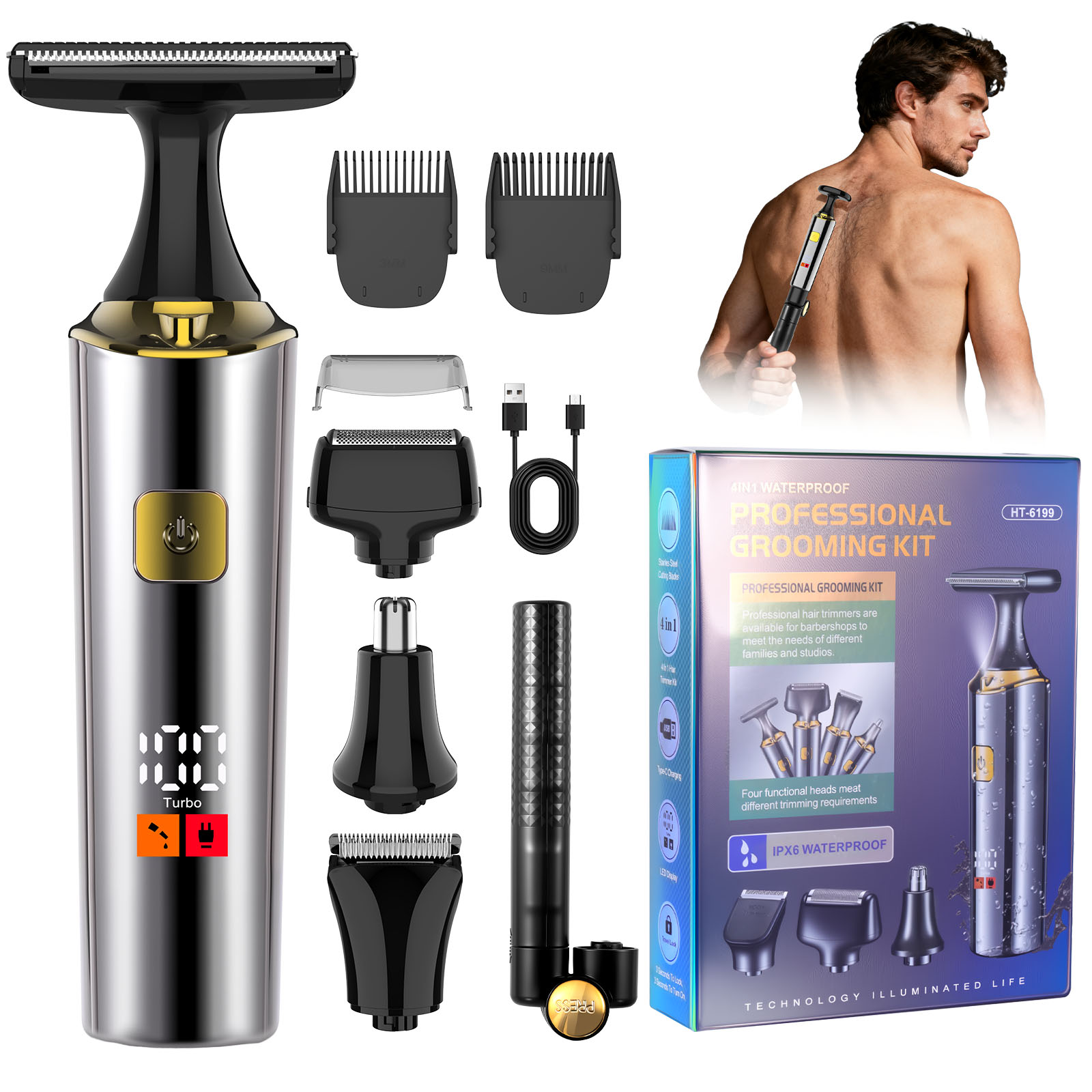Men Grooming Full Body - Hatteker Elektryczny, ładowalny trymer do włosów
